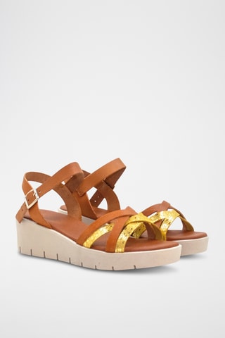 Leren Sandalen met Sleehak Lyon - Goudkleurig