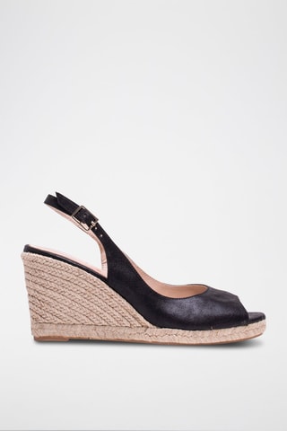Leren Espadrilles met Sleehak - Zwart