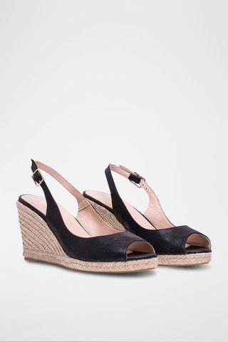 Leren Espadrilles met Sleehak - Zwart