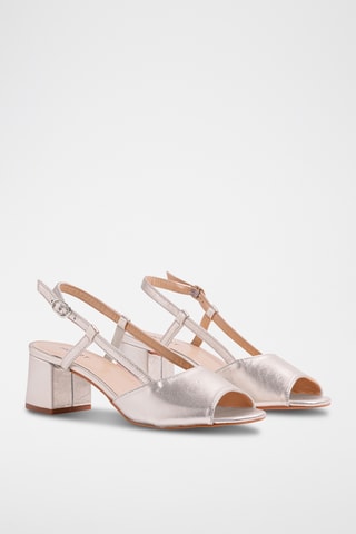 Leren Sandalen met Hak - Zilverkleurig