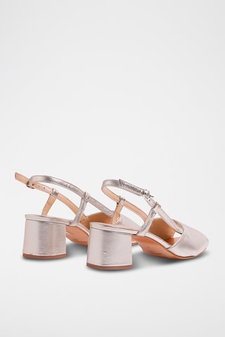 Leren Sandalen met Hak - Zilverkleurig