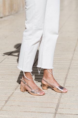 Leren Sandalen met Hak - Zilverkleurig