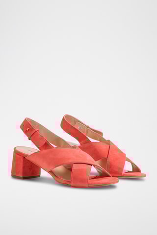 Nubuck Sandalen met Hak - Koraalrood