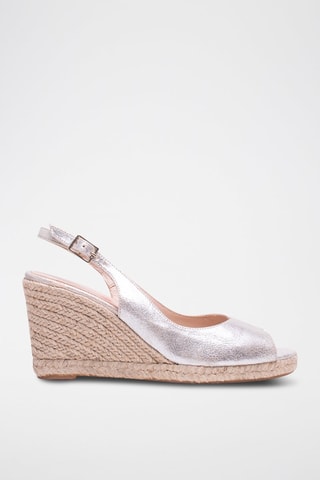 Leren Espadrilles met Sleehak - Zilverkleurig