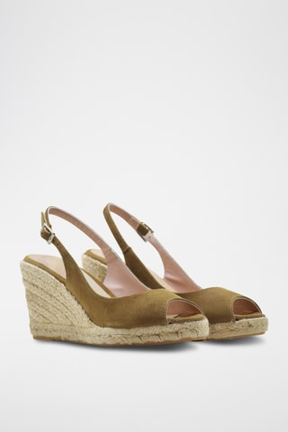 Nubuck Sandalen met Sleehak - Kaki