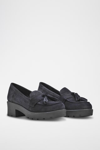 Nubuck Mocassins met Hak - Marineblauw