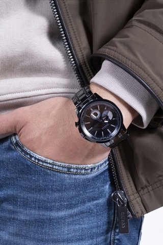 Stalen Quartz Horloge - GMT functie - Zwart