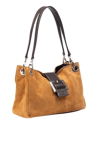 Mala de ombro em nobuck - Camel e castanho - Castanho