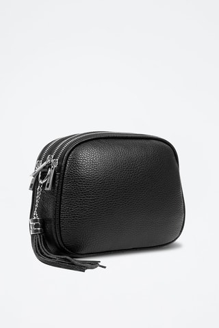 Sac bandoulière en cuir - Noir et argenté