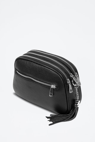 Sac bandoulière en cuir - Noir et argenté