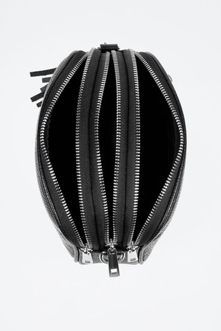 Sac bandoulière en cuir - Noir et argenté