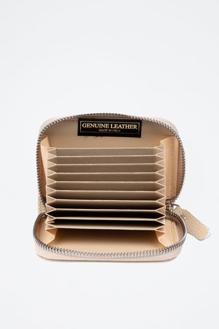 Porte-carte en cuir Balocco - Beige et argenté