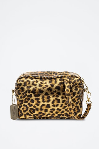 Sac bandoulière en cuir - Noir, beige et doré