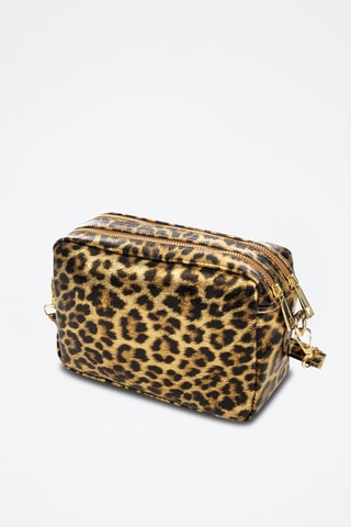 Sac bandoulière en cuir - Noir, beige et doré