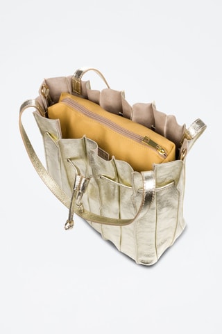 Sac seau et pochette en cuir - Jaune et doré
