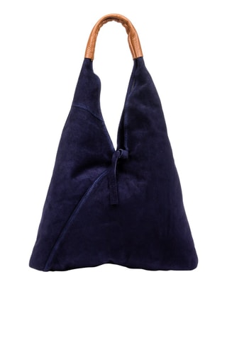 Mala de ombro em nobuck - Azul-marinho e camel - 