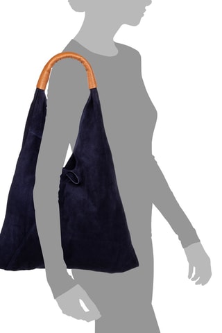 Mala de ombro em nobuck - Azul-marinho e camel - 