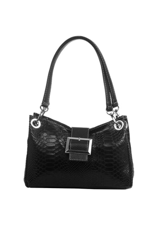 Mala de ombro em couro Preto - Firenze Artegiani - Branco e preto