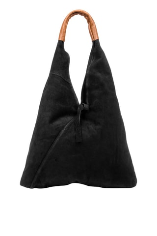 Mala de ombro em nobuck - Preto e camel - 