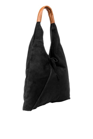 Mala de ombro em nobuck - Preto e camel - 