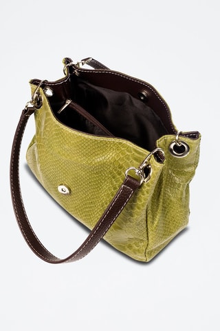 Mala de ombro em couro - Caqui e castanho-escuro - Verde e castanho