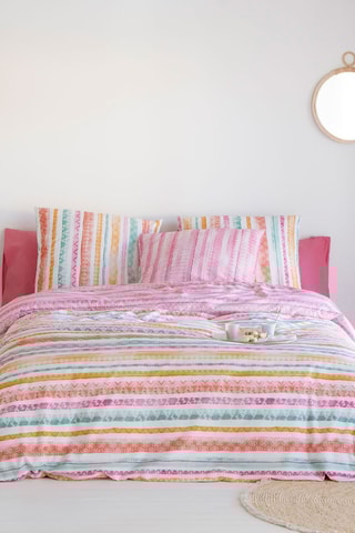 Housse de couette en coton 57 fils/cm² Tribe A-B - Ecru et orange