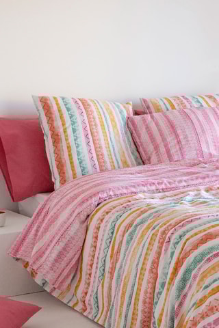 Housse de couette en coton 57 fils/cm² Tribe A-B - Ecru et orange