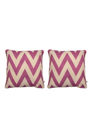 2 housses de coussin en lin Meena - Beige et fuchsia - 50 x 50 cm