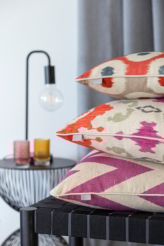 2 housses de coussin en lin Meena - Beige et fuchsia - 50 x 50 cm