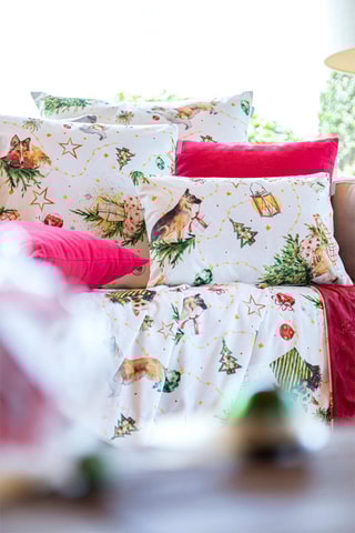 2 housses de coussin en velours Puppies - Blanc et vert - 45 x 45 cm