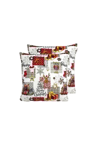 2 housses de coussin en velours Naive Xmas - Blanc et gris - 60 x 60 cm