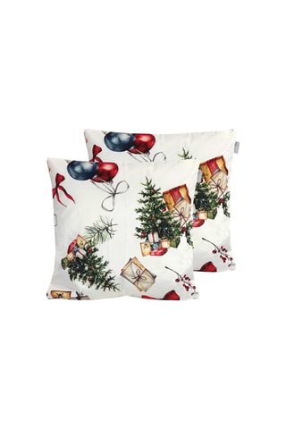 2 housses de coussin en velours Presents - Blanc et vert - 45 x 45 cm