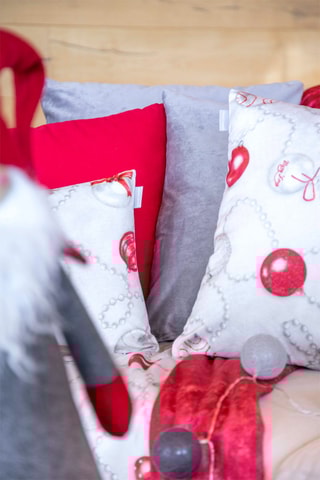 2 housses de coussin en velours Xmas days - Gris et rouge - 45 x 45 cm