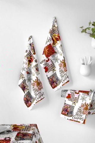 2 torchons Naive Xmas Blanc et gris