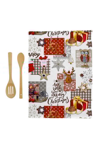 2 torchons Naive Xmas Blanc et gris