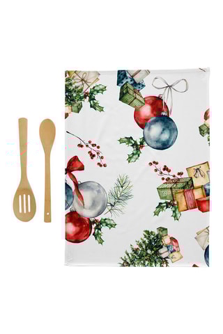 2 torchons Presents Blanc et vert