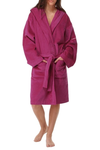 Peignoir en velours  à capuche - Aubergine