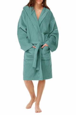 Peignoir en velours  à capuche - Bleu lagon