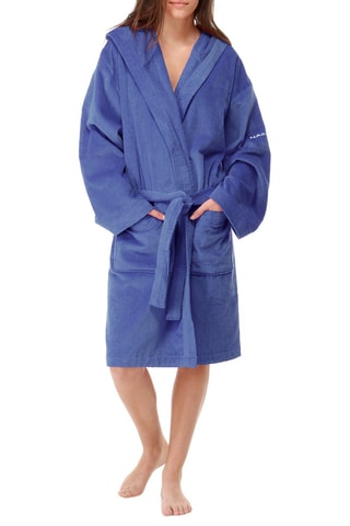 Peignoir en velours  à capuche - Bleu