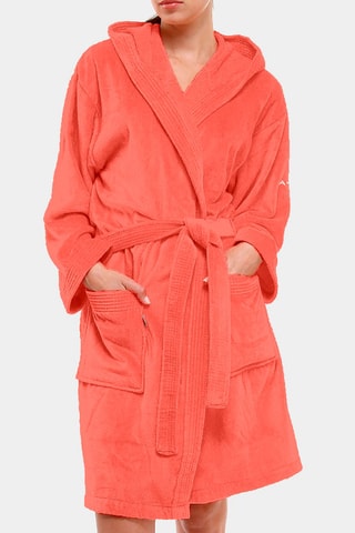 Peignoir en velours  à capuche - Corail