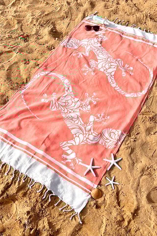 Serviette de plage Salamandras - Corail et blanc - 90 x 170 cm