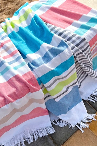 Serviette de plage Saona - Rose et blanc - 90 x 170 cm