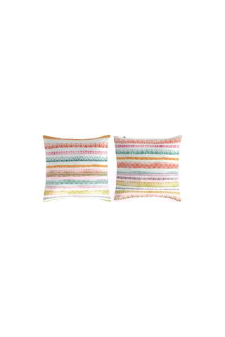 2 taies d'oreiller en coton 57 fils/cm² Tribe A - Ecru et orange