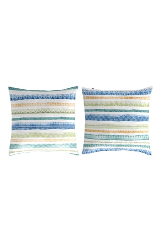 2 taies d'oreiller en coton 57 fils/cm² Tribe - Blanc et bleu