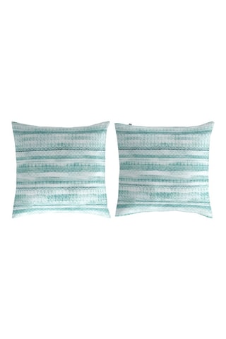2 taies d'oreiller en coton 57 fils/cm² Tribe - Turquoise et blanc