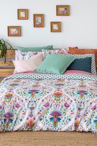 Housse de couette en coton 57 fils/cm² Shire - Vert d'eau et rose