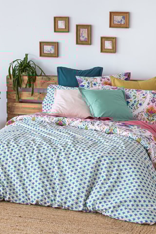 Housse de couette en coton 57 fils/cm² Shire - Vert d'eau et rose