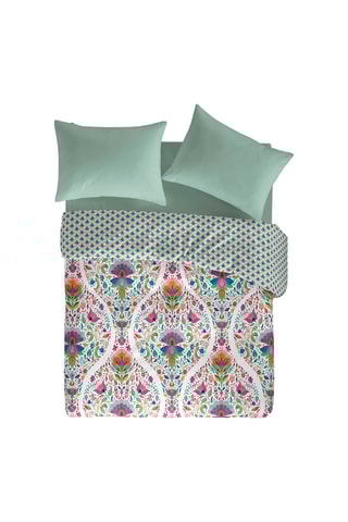 Housse de couette en coton 57 fils/cm² Shire - Vert d'eau et rose