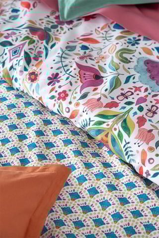 Housse de couette en coton 57 fils/cm² Shire - Vert d'eau et rose