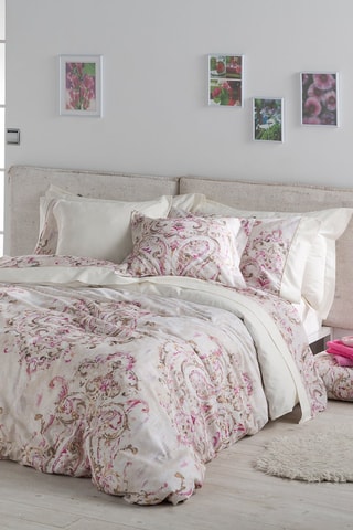 Housse de couette en coton 57 fils/cm² Izamal - Beige et fuchsia